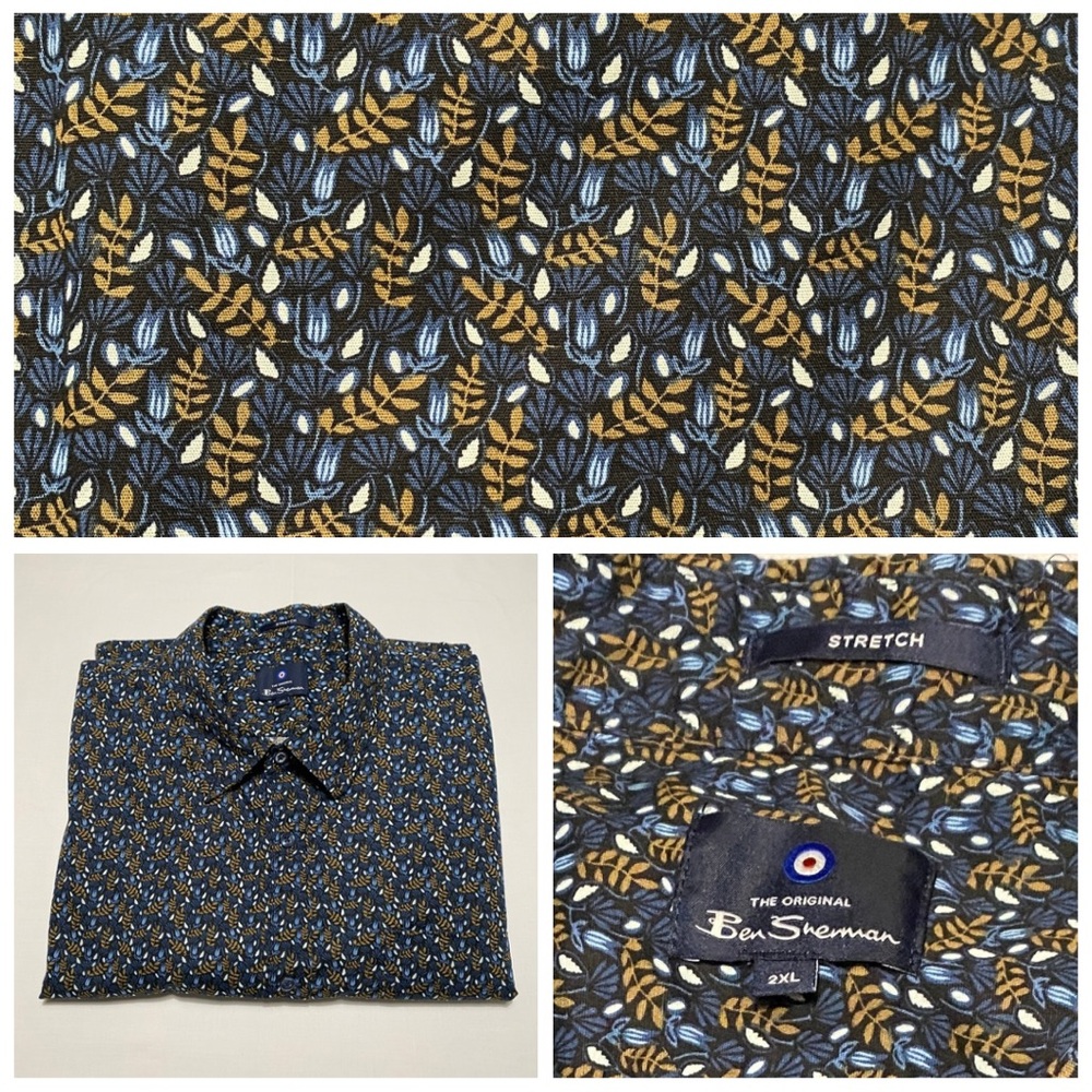 Ben Sherman Men's Long Sleeved Button Down Shirt 2XL Stretch Foliage Pattern
